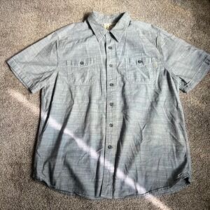 Woolrich Mens Gray Chambray Short Sleeve‎ Button Up Shirt Large 0585